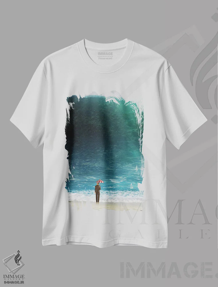 تیشرت سفید طرح دار بی خبر، هنر دیجیتال اثر سینتیا دکر | فروشگاه ایماژ