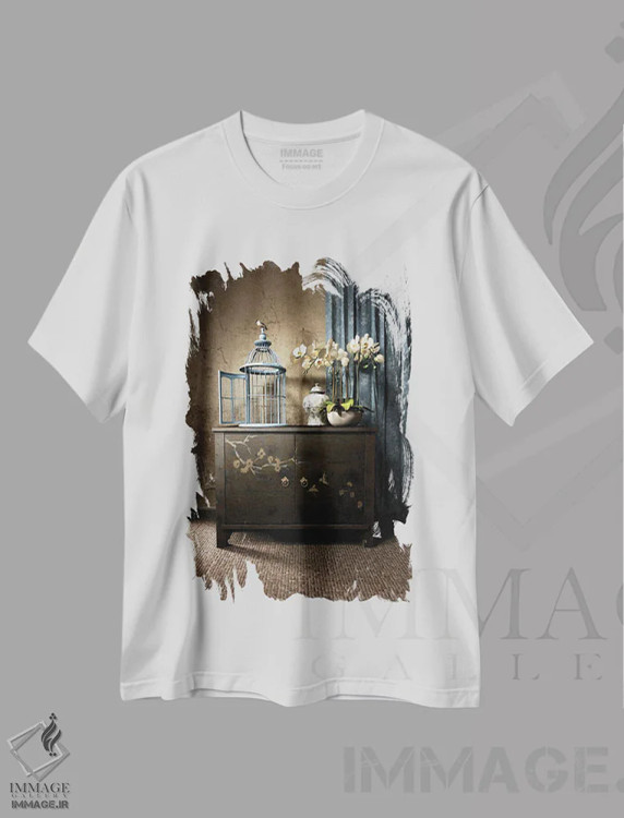 تیشرت سفید طرح دار سنریو، دکور آسیایی اثر سینتیا دکر | فروشگاه ایماژ