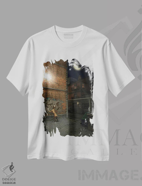 تیشرت سفید طرح دار هنگامی که ستاره ها در شهر فرو می ریزند، هنر فاخر معاصر اثر سینتیا دکر | immage.ir