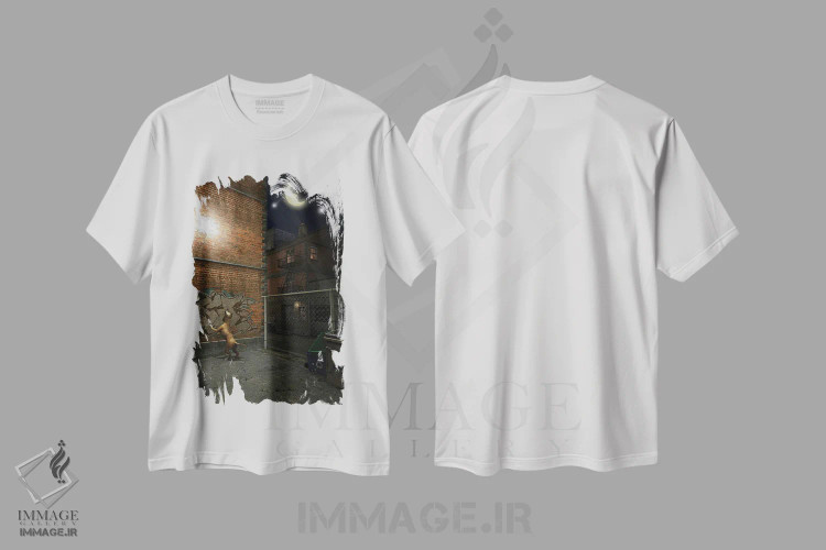 تیشرت سفید طرح دار هنگامی که ستاره ها در شهر فرو می ریزند، هنر فاخر معاصر اثر سینتیا دکر | immage.ir