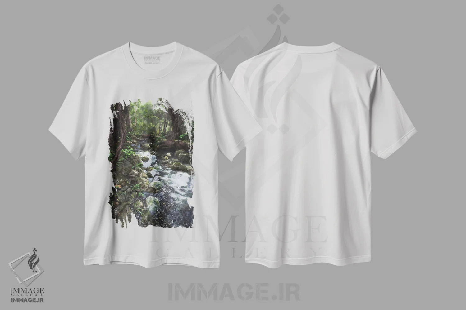 تیشرت سفید طرح دار نهر جنگلی، هنر دیجیتال اثر سینتیا دکر | immage.ir