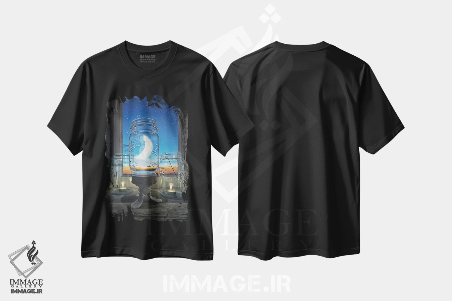 تیشرت مشکی طرح دار به ماه فکر کن، هنر فاخر معاصر اثر سینتیا دکر | immage.ir
