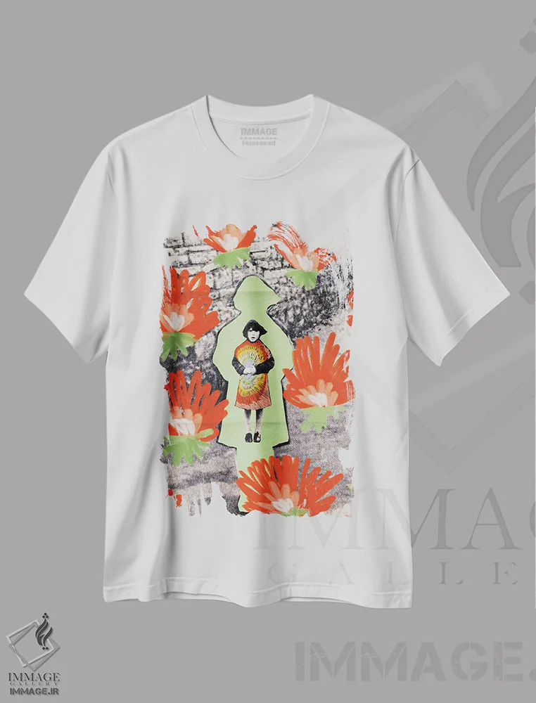 تیشرت سفید طرح دار از گل ها محافظت کن، تزئینی اثر کروموآی | فروشگاه ایماژ