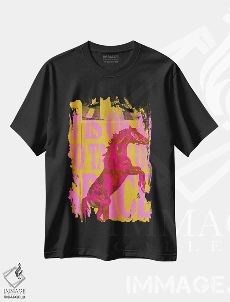 تیشرت مشکی طرح دار جای خودت را بگیر، تزئینی اثر کروموآی | فروشگاه ایماژ