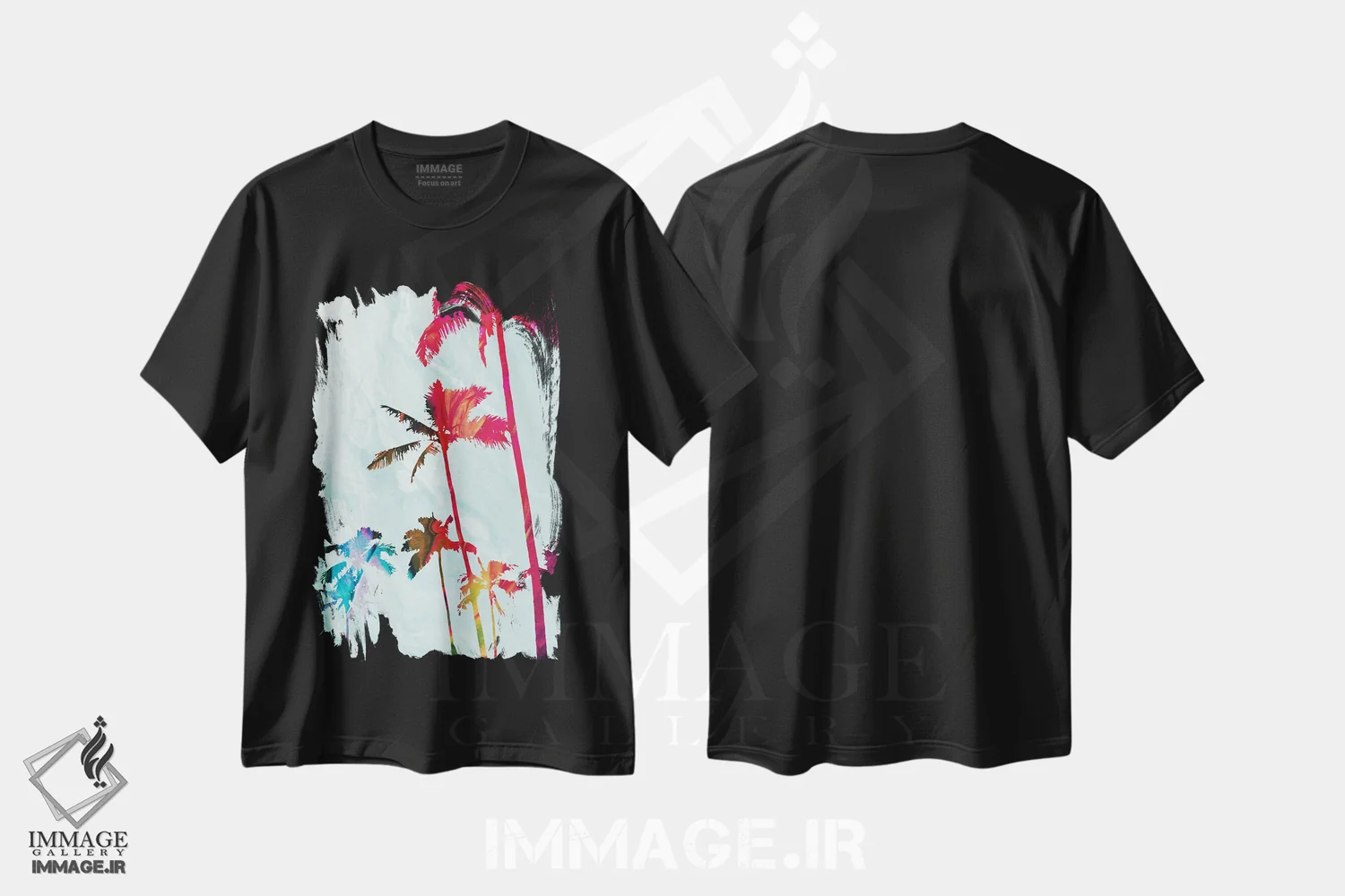 تیشرت مشکی طرح دار نخل های رنگی، تزئینی اثر دن منیلی | immage.ir