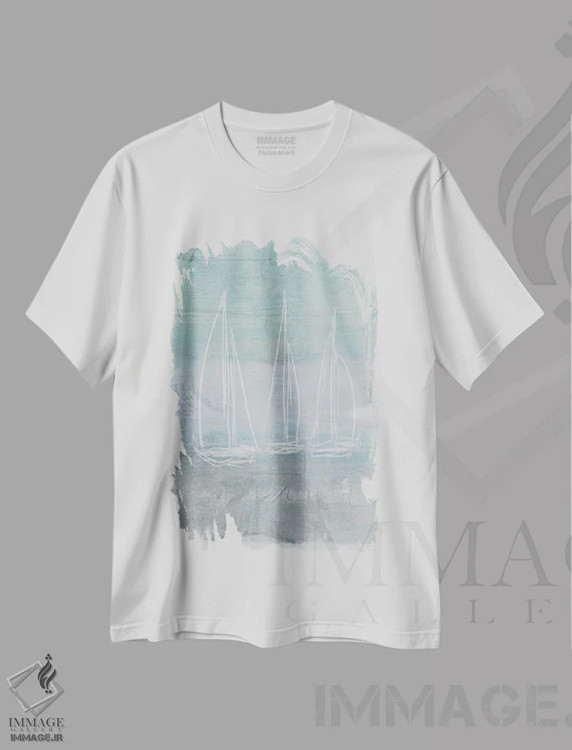 تیشرت سفید طرح دار خاطرهٔ مسابقهٔ قایقرانی I، تزئینی اثر دن منیلی | immage.ir