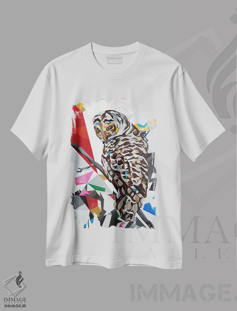 تیشرت سفید طرح دار جغد۲۲، هنر فاخر معاصر اثر داز | فروشگاه ایماژ