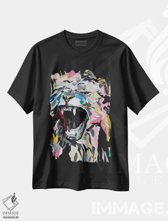تیشرت مشکی طرح دار شیر غُران، هنر فاخر اثر داز | immage.ir