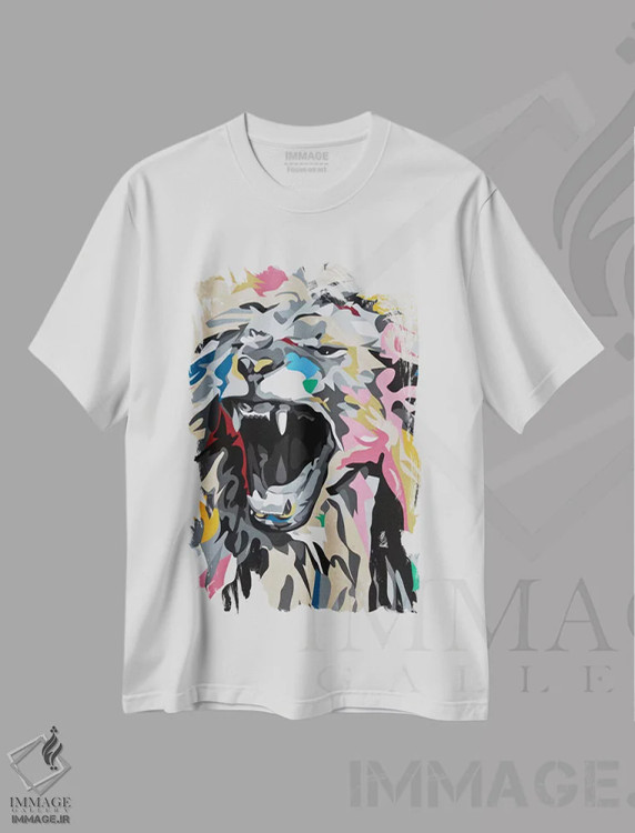 تیشرت سفید طرح دار شیر غُران، هنر فاخر اثر داز | فروشگاه ایماژ