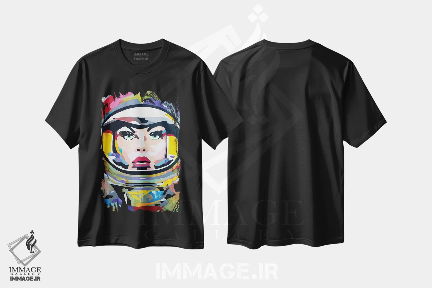 تیشرت مشکی طرح دار دختر فضایی، هنر فاخر اثر داز | فروشگاه ایماژ