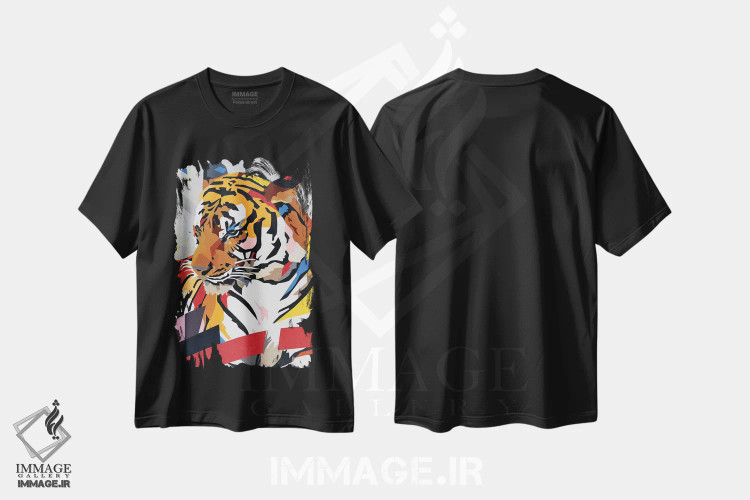 تیشرت مشکی طرح دار ببر چینی، هنر خیابانی اثر داز | فروشگاه ایماژ