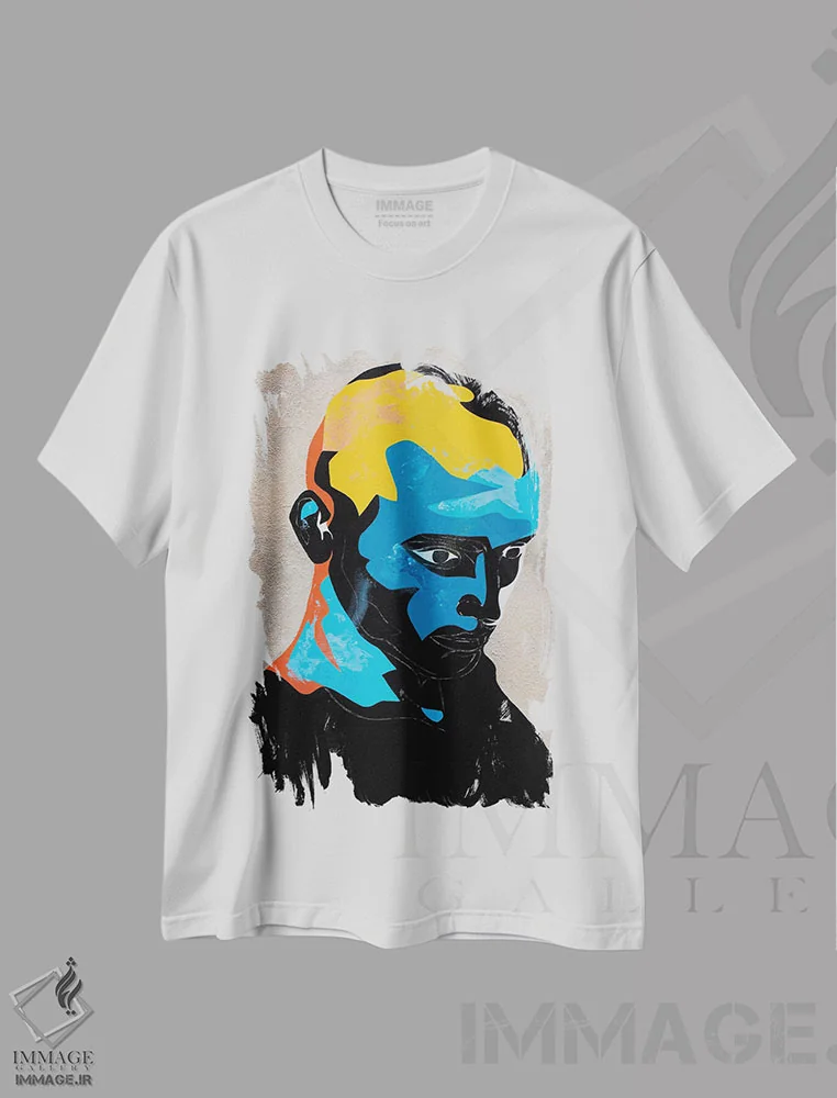 تیشرت سفید طرح دار مطالعه ای برای پرتره IV، هنر فاخر معاصر اثر داز | فروشگاه ایماژ