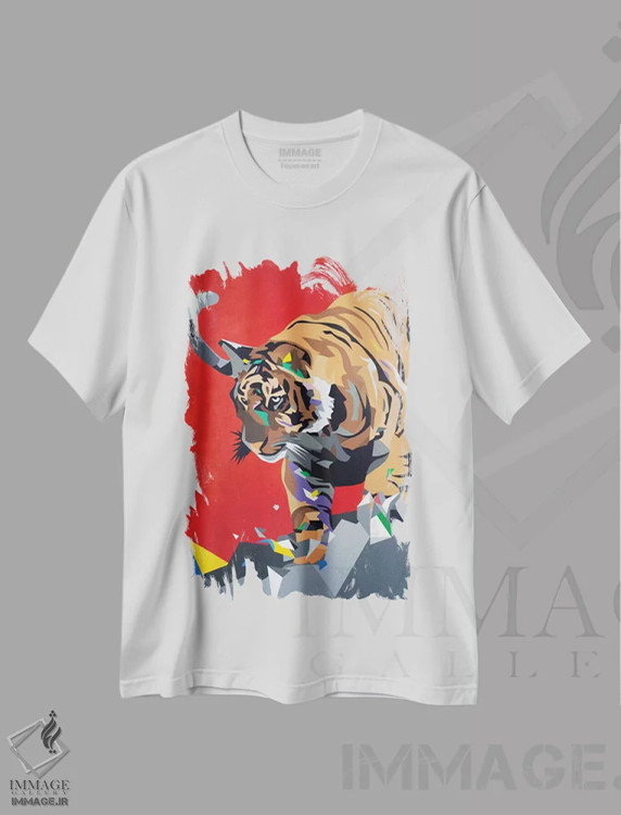 تیشرت سفید طرح دار ببر هندسی، هنر فاخر معاصر اثر داز | immage.ir