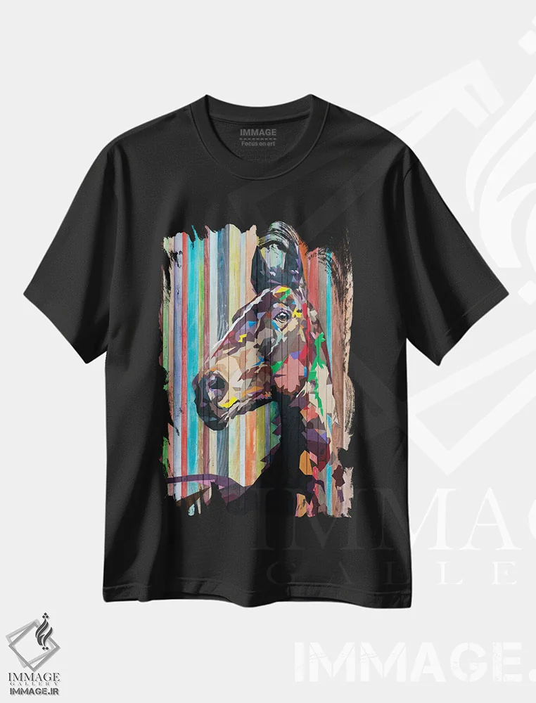 تیشرت مشکی طرح دار اسب هندسی، تزئینی اثر داز | immage.ir
