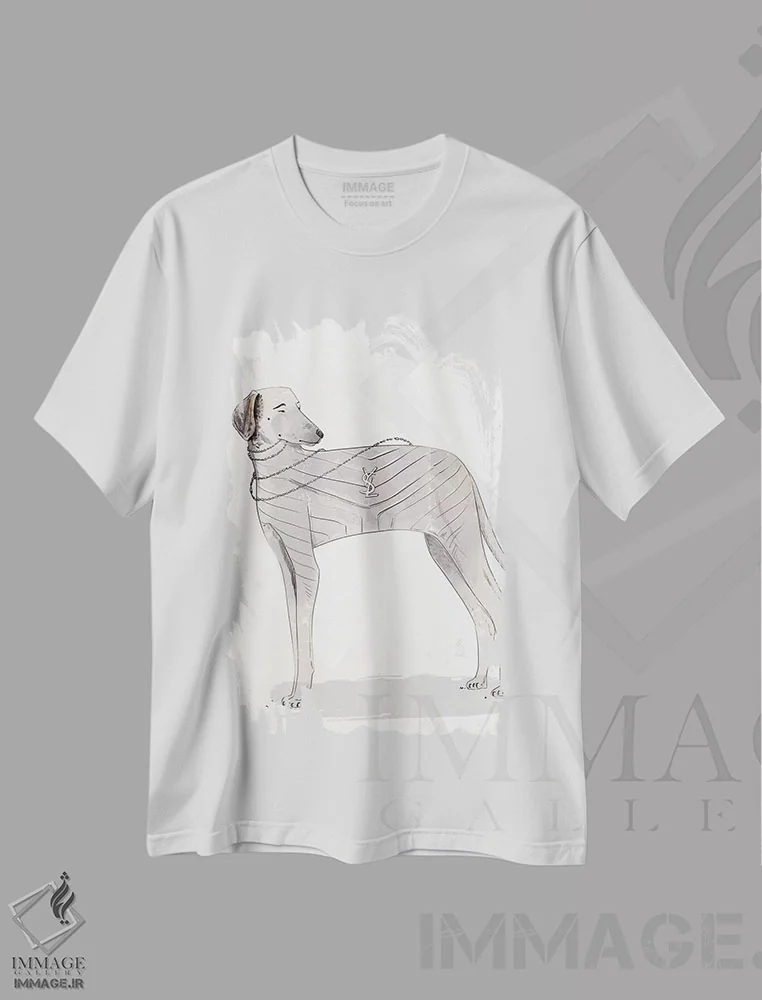 تیشرت سفید طرح دار ایو سن لوران، دست نقاشی و طراحی دستی اثر امبر دی | immage.ir