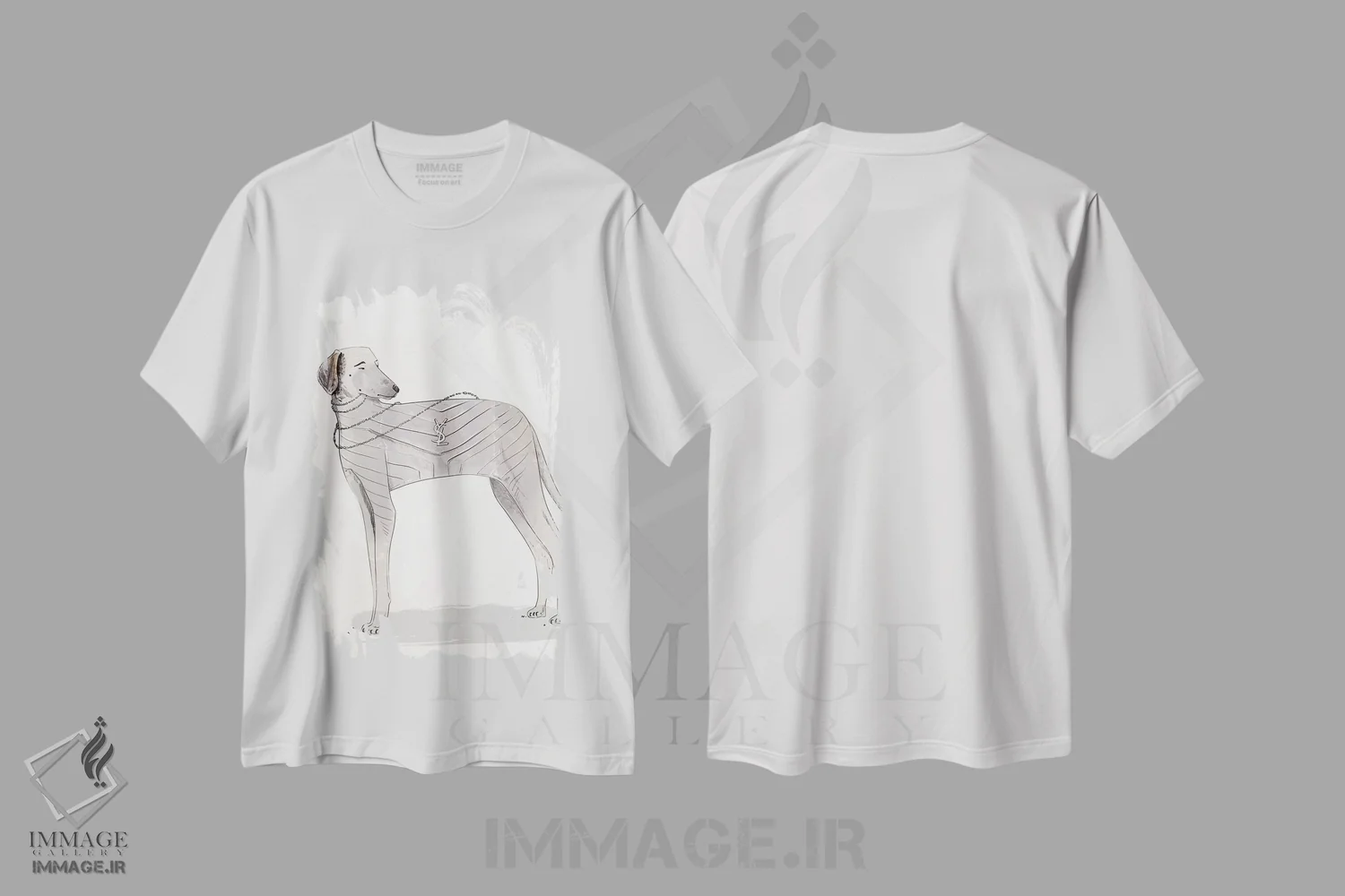 تیشرت سفید طرح دار ایو سن لوران، دست نقاشی و طراحی دستی اثر امبر دی | immage.ir