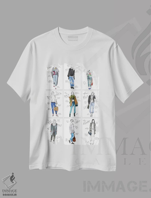 تیشرت سفید طرح دار تمام دوست پسرها، دست نقاشی و طراحی دستی اثر امبر دی | فروشگاه ایماژ