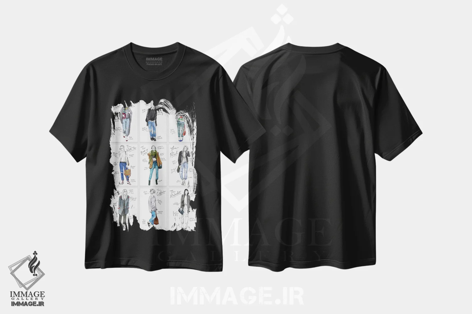 تیشرت مشکی طرح دار تمام دوست پسرها، دست نقاشی و طراحی دستی اثر امبر دی | immage.ir