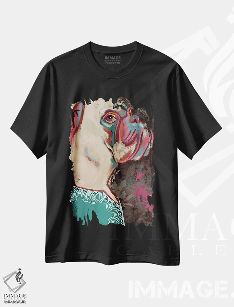 تیشرت مشکی طرح دار بولداگ، دکور معاصر اثر دائو زد | فروشگاه ایماژ