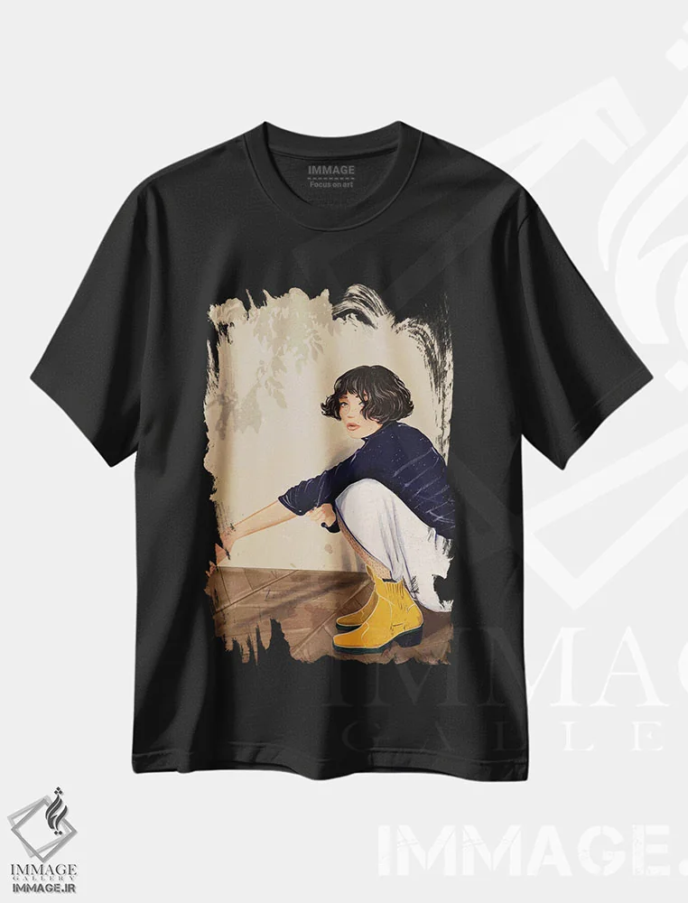تیشرت مشکی طرح دار لولا، دست نقاشی و طراحی دستی اثر امبر دی | فروشگاه ایماژ