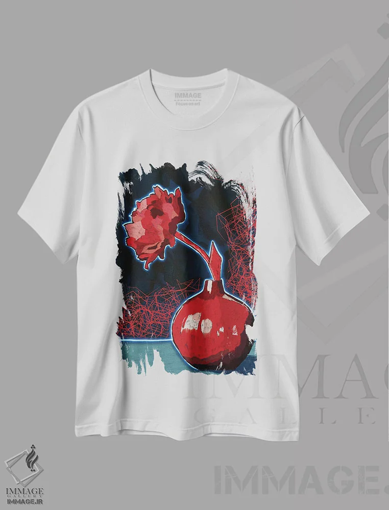 تیشرت سفید طرح دار گل صدتومانی، نئون اثر دائو زد | immage.ir
