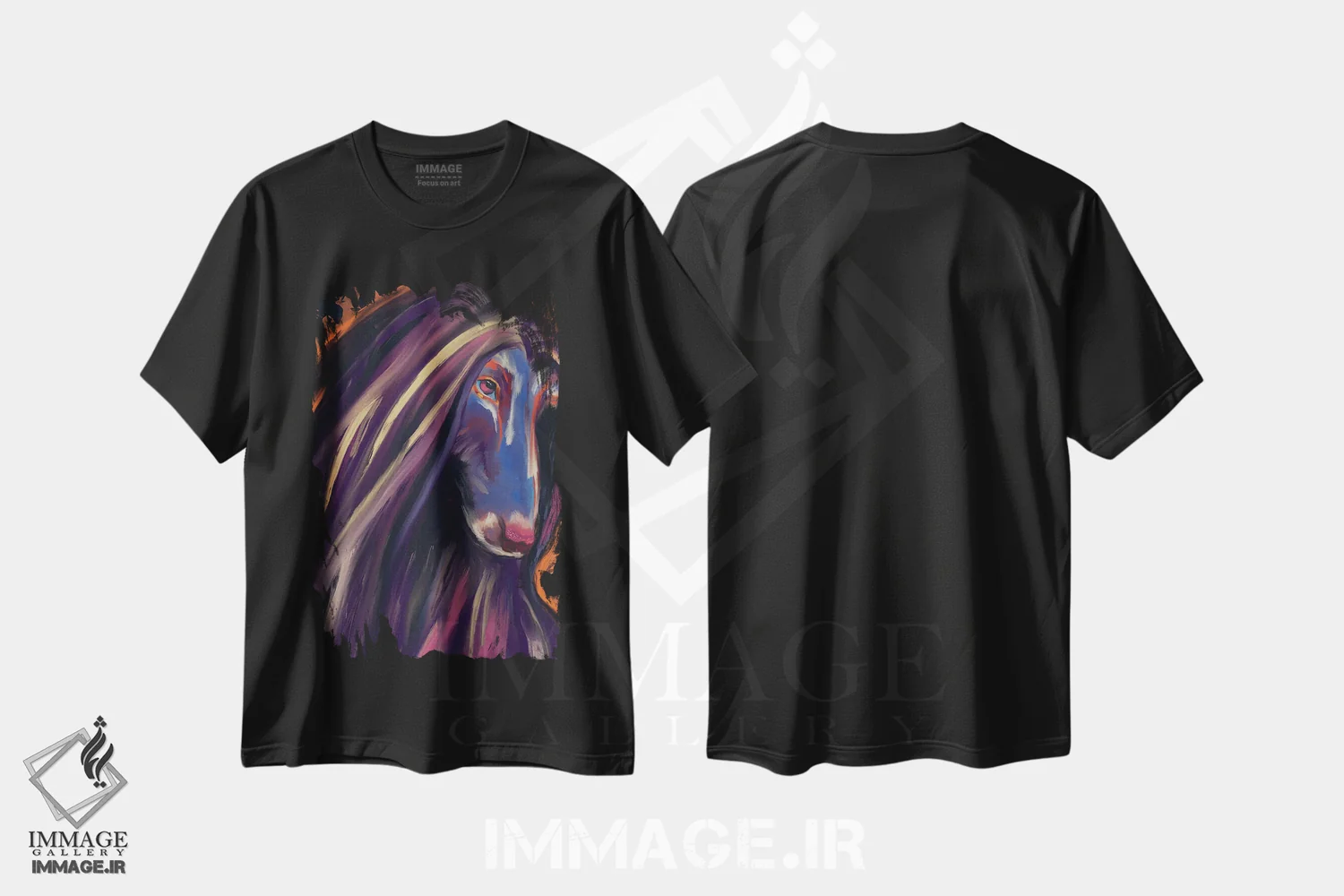 تیشرت مشکی طرح دار سگ تازی افغانی، دکور معاصر اثر دائو زد | فروشگاه ایماژ