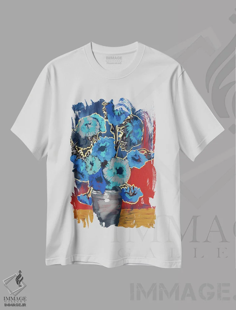 تیشرت سفید طرح دار گل شب اثر دائو زد | immage.ir