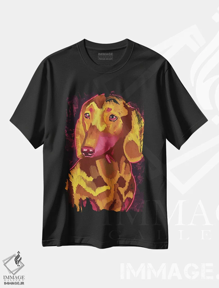 تیشرت مشکی طرح دار دخسوند نارنجی، هنر فاخر معاصر اثر دائو زد | immage.ir