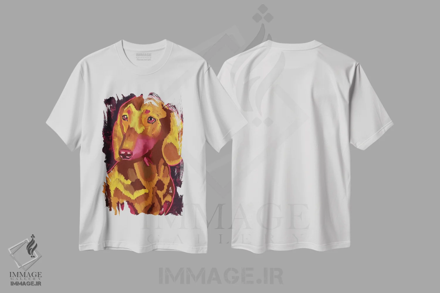 تیشرت سفید طرح دار دخسوند نارنجی، هنر فاخر معاصر اثر دائو زد | فروشگاه ایماژ