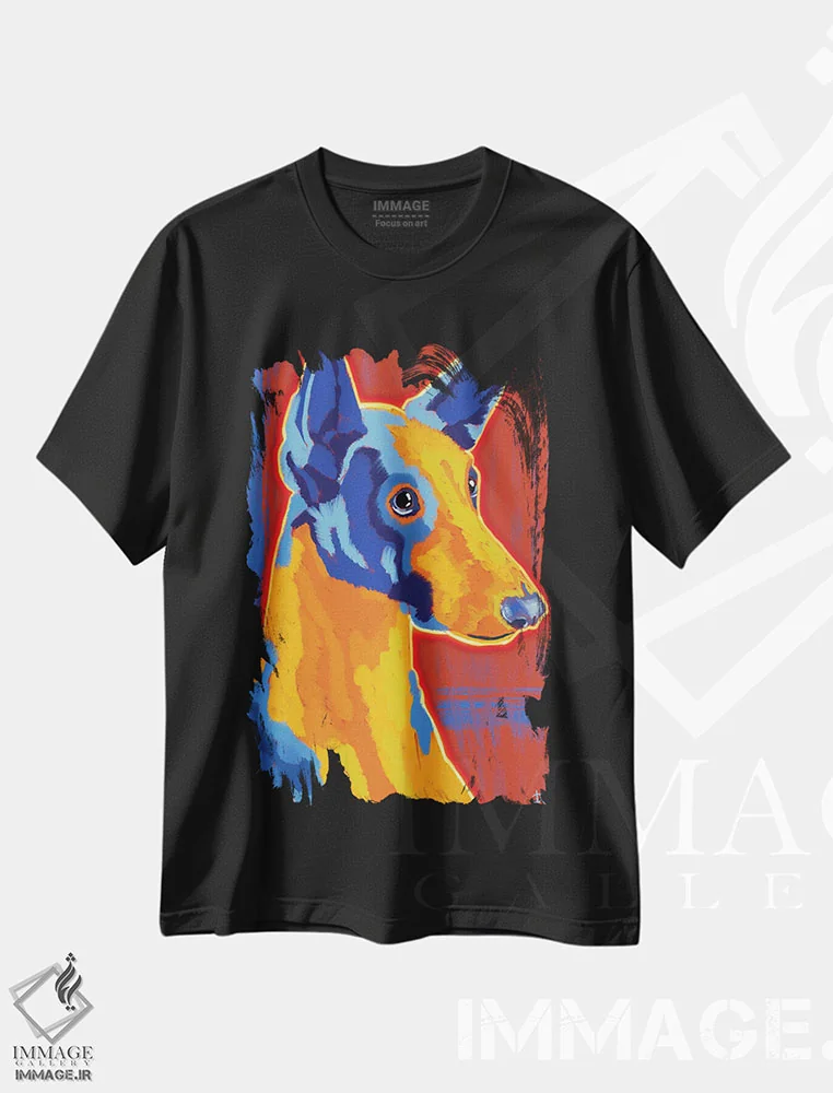 تیشرت مشکی طرح دار سگ تازی فرعونی، هنر فاخر معاصر اثر دائو زد | فروشگاه ایماژ
