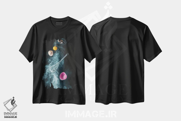 تیشرت مشکی طرح دار آشفتگی در آشپزخانه، تزئینی اثر دینا بلنکو | فروشگاه ایماژ