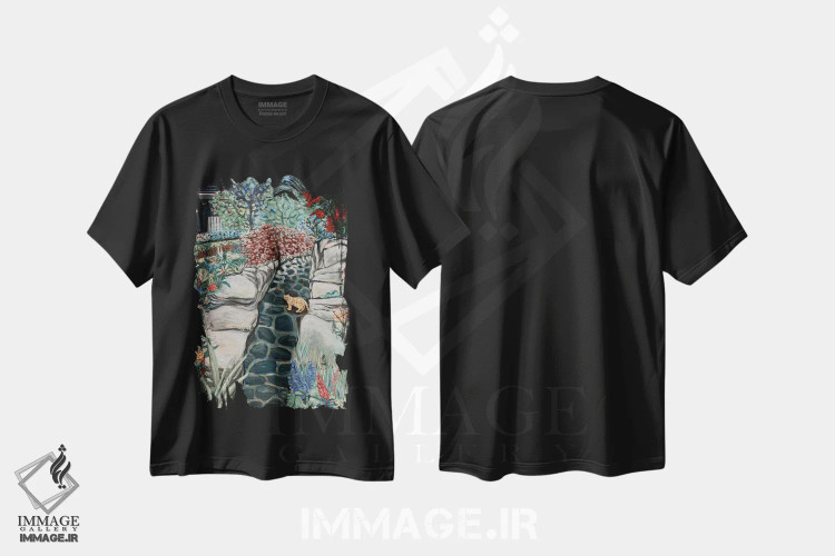 تیشرت مشکی طرح دار مسیر سنگ فرش شده، هنر فاخر معاصر اثر دبورا ایو آلاسترا | فروشگاه ایماژ