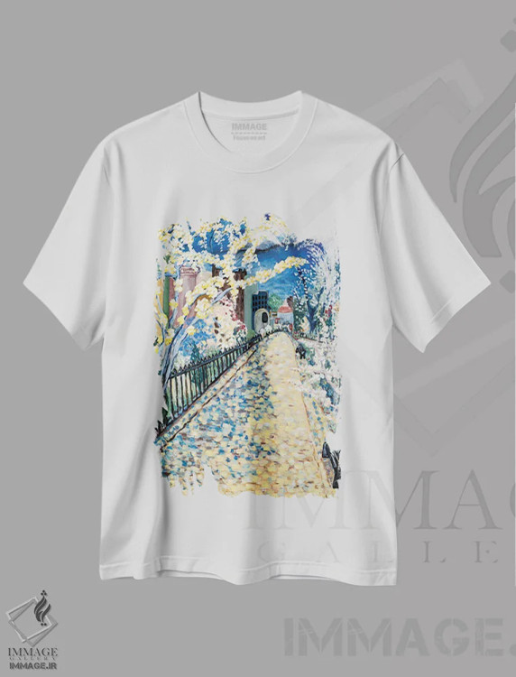 تیشرت سفید طرح دار کوچه شکوفه، هنر فاخر معاصر اثر دبورا ایو آلاسترا | immage.ir
