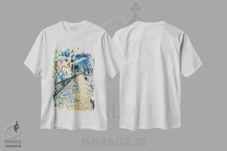 تیشرت سفید طرح دار کوچه شکوفه، هنر فاخر معاصر اثر دبورا ایو آلاسترا | immage.ir