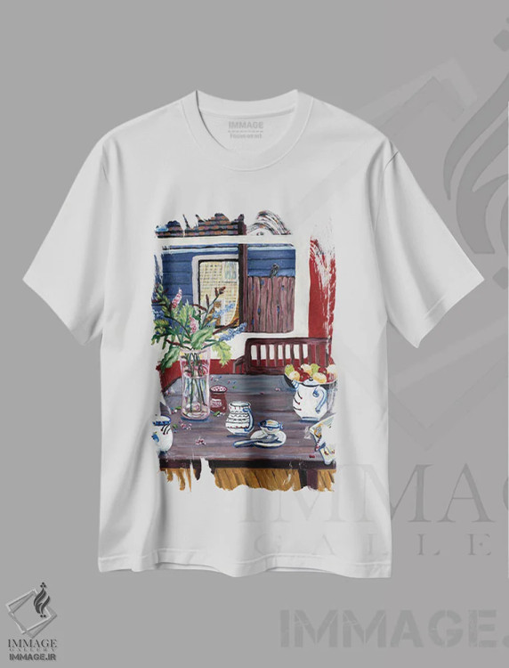 تیشرت سفید طرح دار چای زمستانی، هنر فاخر معاصر اثر دبورا ایو آلاسترا | فروشگاه ایماژ