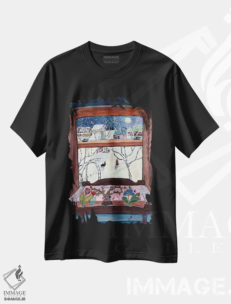 تیشرت مشکی طرح دار خاطرات نقش دوخته شده، هنر فاخر معاصر اثر دبورا ایو آلاسترا | فروشگاه ایماژ