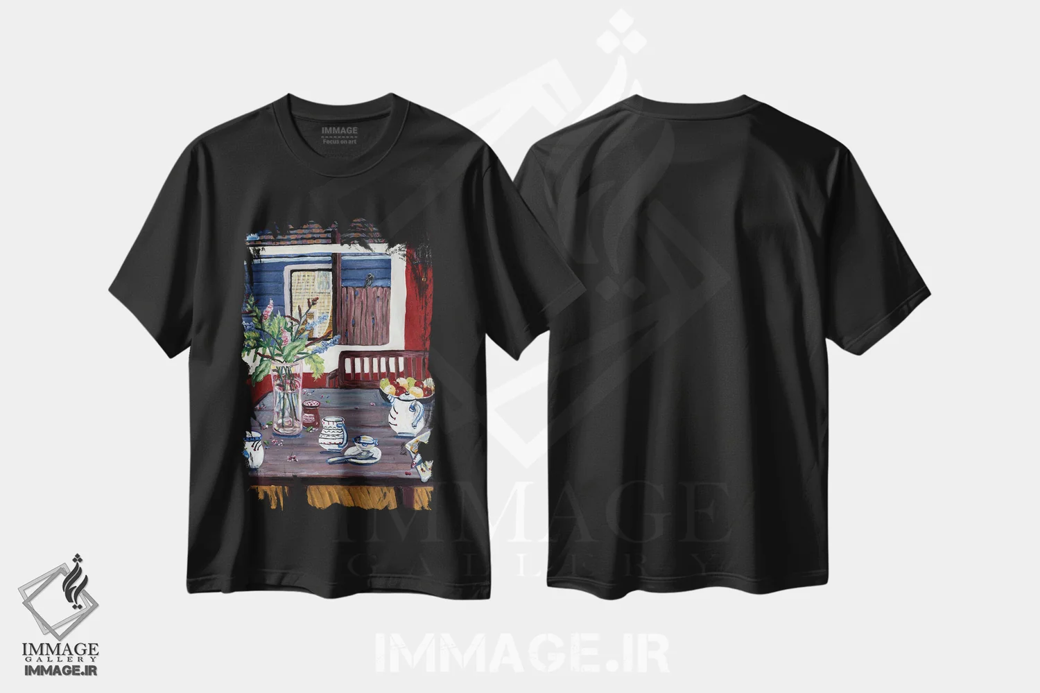 تیشرت مشکی طرح دار چای زمستانی، هنر فاخر معاصر اثر دبورا ایو آلاسترا | immage.ir