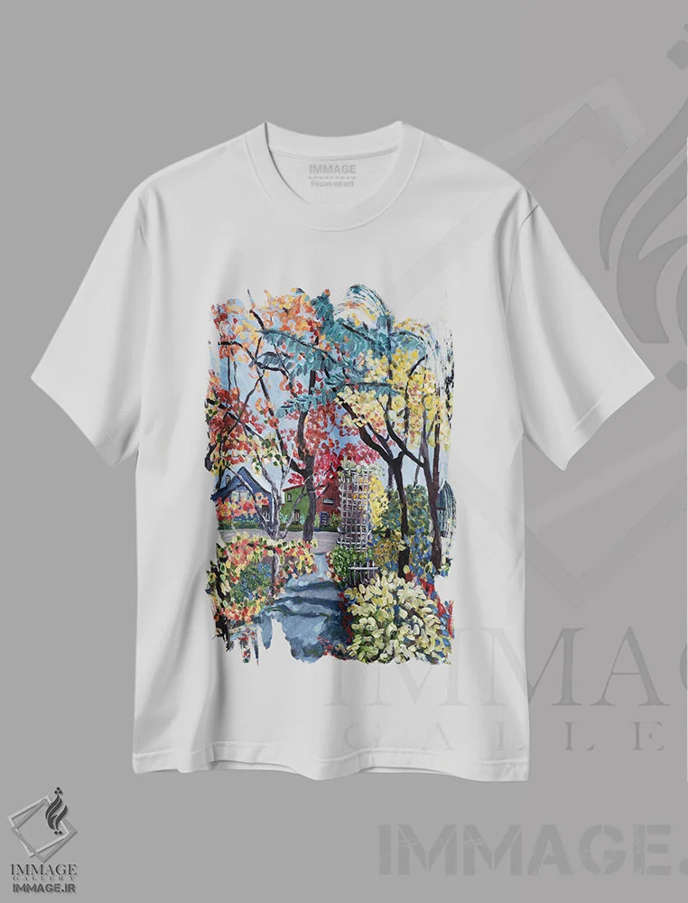 تیشرت سفید طرح دار پاییز در خیابان بروکلین، هنر فاخر معاصر اثر دبورا ایو آلاسترا | فروشگاه ایماژ