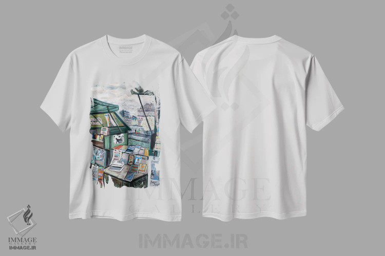 تیشرت سفید طرح دار فروشگاه های کنار رود سن، تزئینی اثر دبورا ایو آلاسترا | immage.ir