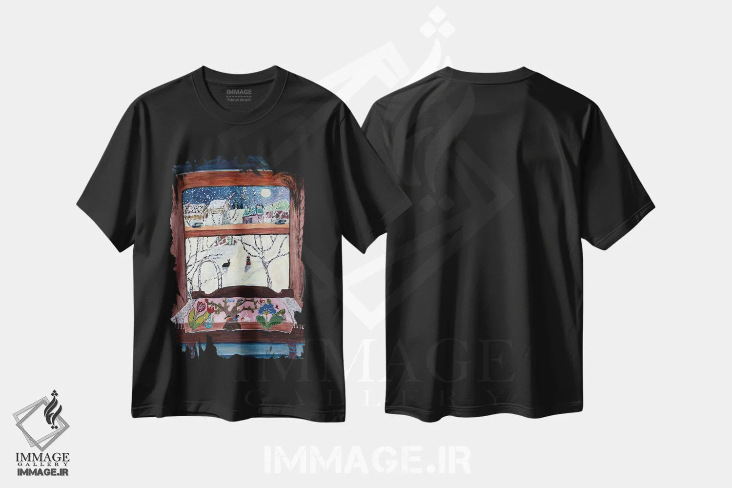تیشرت مشکی طرح دار خاطرات نقش دوخته شده، هنر فاخر معاصر اثر دبورا ایو آلاسترا | فروشگاه ایماژ