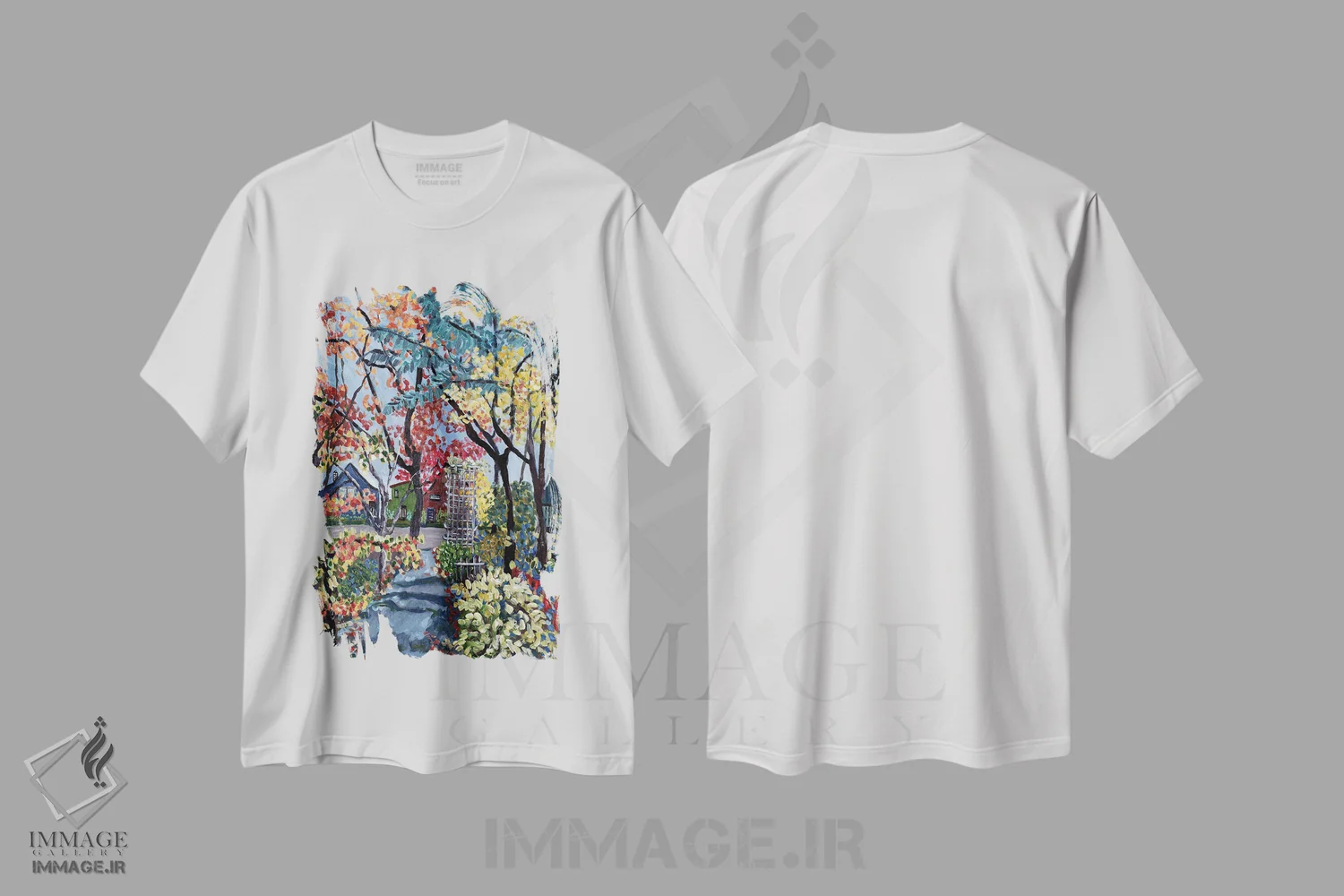 تیشرت سفید طرح دار پاییز در خیابان بروکلین، هنر فاخر معاصر اثر دبورا ایو آلاسترا | فروشگاه ایماژ