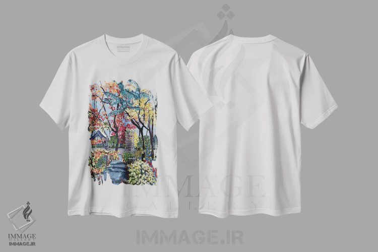 تیشرت سفید طرح دار پاییز در خیابان بروکلین، هنر فاخر معاصر اثر دبورا ایو آلاسترا | فروشگاه ایماژ