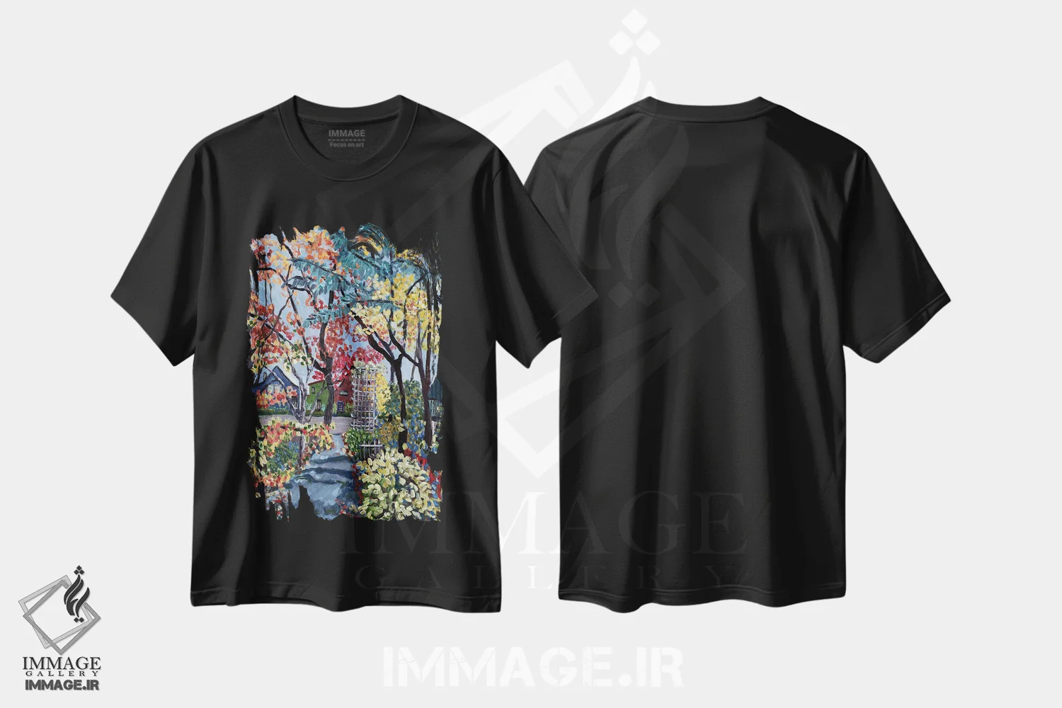 تیشرت مشکی طرح دار پاییز در خیابان بروکلین، هنر فاخر معاصر اثر دبورا ایو آلاسترا | immage.ir