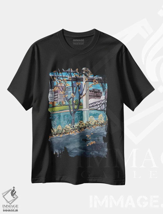 تیشرت مشکی طرح دار ساحل پورتلند، هنر فاخر معاصر اثر دبورا ایو آلاسترا | فروشگاه ایماژ
