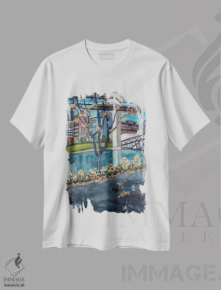 تیشرت سفید طرح دار ساحل پورتلند، هنر فاخر معاصر اثر دبورا ایو آلاسترا | immage.ir