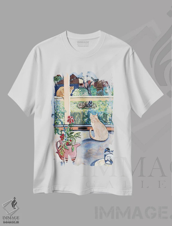 تیشرت سفید طرح دار دوستان گربه سان، هنر فاخر معاصر اثر دبورا ایو آلاسترا | فروشگاه ایماژ