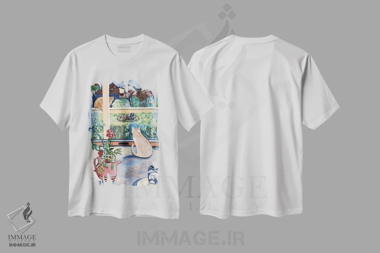 تیشرت سفید طرح دار دوستان گربه سان، هنر فاخر معاصر اثر دبورا ایو آلاسترا | فروشگاه ایماژ