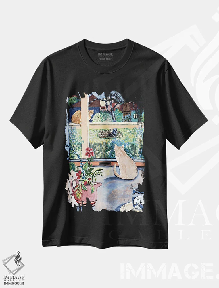 تیشرت مشکی طرح دار دوستان گربه سان، هنر فاخر معاصر اثر دبورا ایو آلاسترا | immage.ir