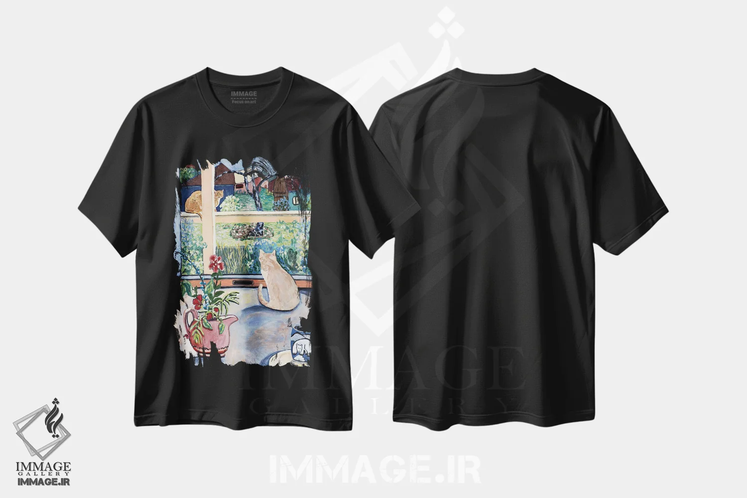 تیشرت مشکی طرح دار دوستان گربه سان، هنر فاخر معاصر اثر دبورا ایو آلاسترا | immage.ir