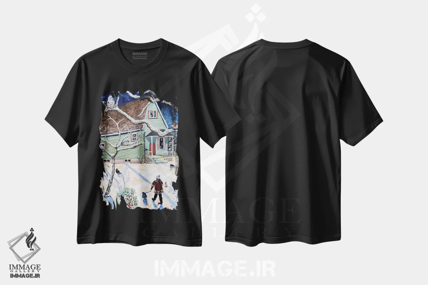 تیشرت مشکی طرح دار انعکاس ها، هنر فاخر معاصر اثر دبورا ایو آلاسترا | فروشگاه ایماژ